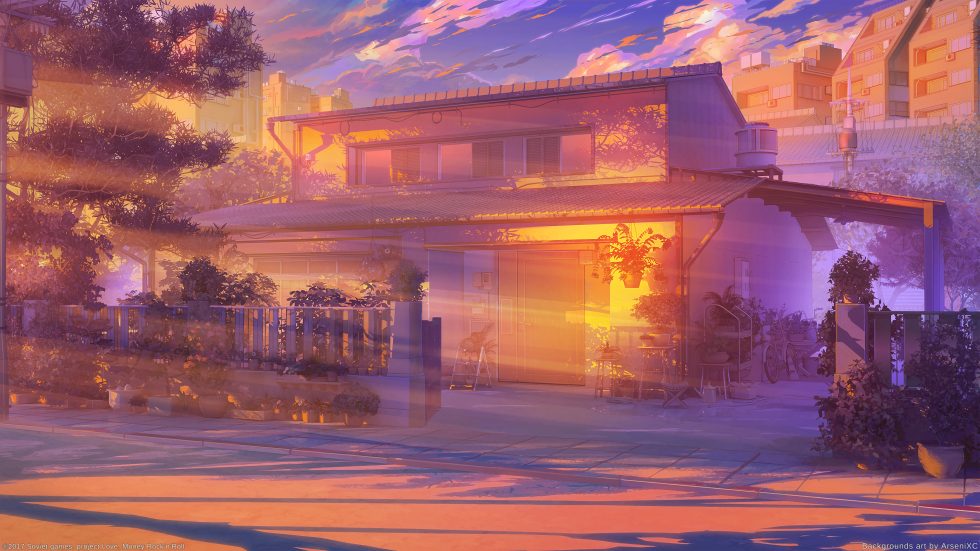 黄昏时分的温馨住宅街景4K动漫壁纸 免费下载-紫媛壁纸网