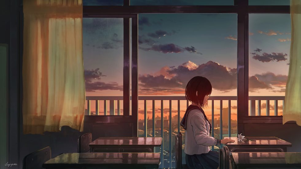 黄昏教室里的少女4K动漫壁纸 免费下载-紫媛壁纸网