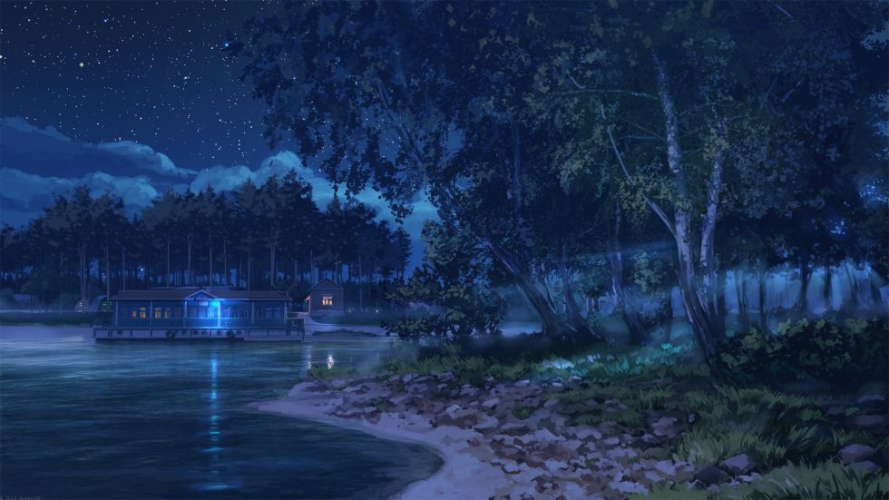星空下的湖畔小屋4K动漫壁纸 免费下载-紫媛壁纸网