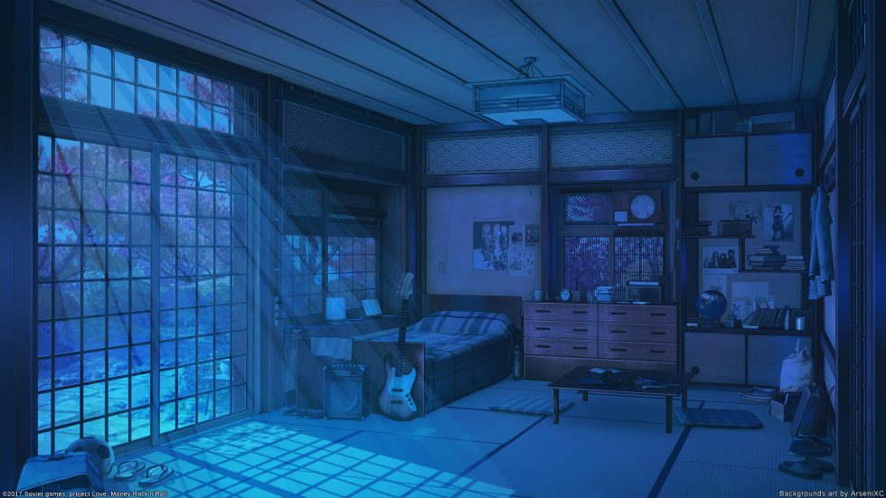 日式卧室夜景插画4K动漫二次元壁纸 免费下载-紫媛壁纸网