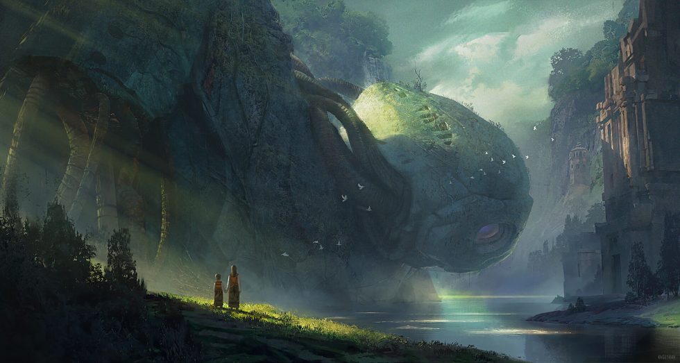 巨兽沉睡于山谷湖畔4K动漫壁纸 免费下载-天派壁纸网